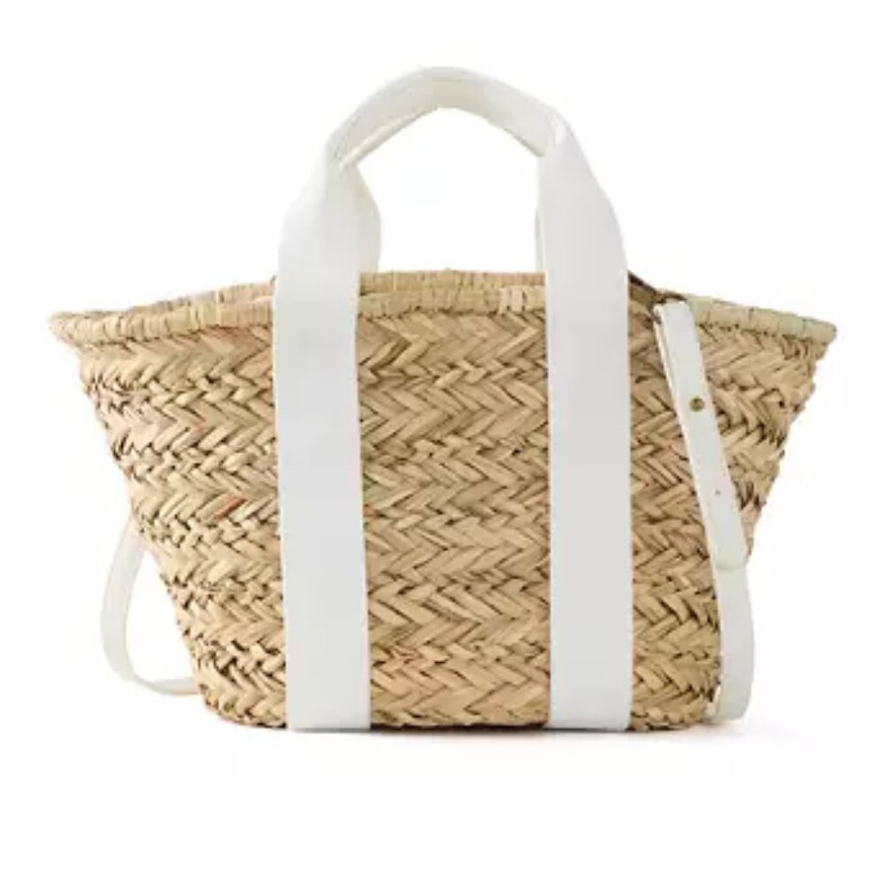 Straw Bucket Crossbody with Color Handle - Picture 1 of 6